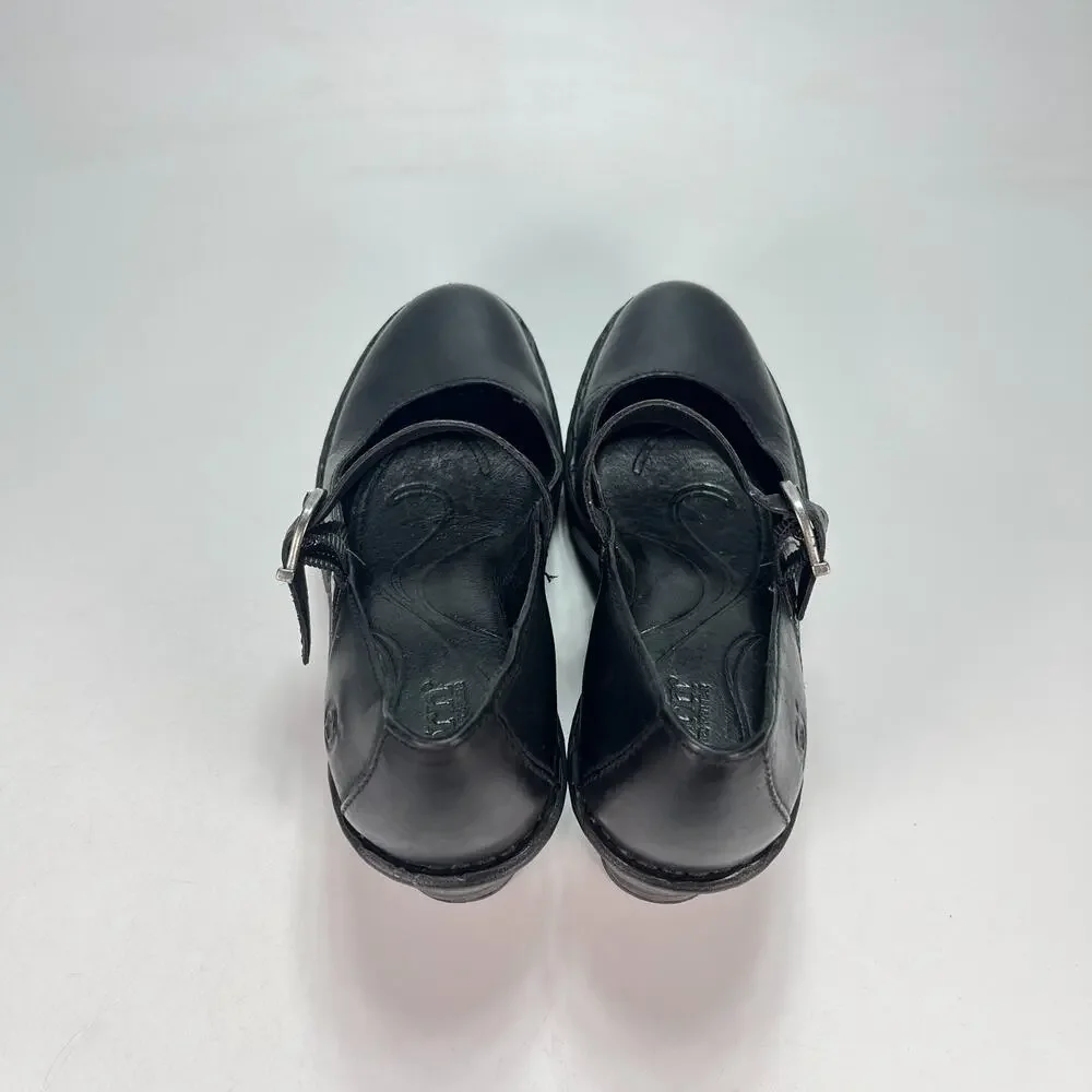 Born Mary Jane Black Leather Chunky Wedge Heels Pumps Shoes Women's Size 6.5M